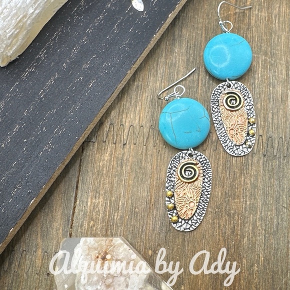 NATURAL TURQUOISE DROP SILVER MAXIMALIST EARRINGS - Picture 1 of 1